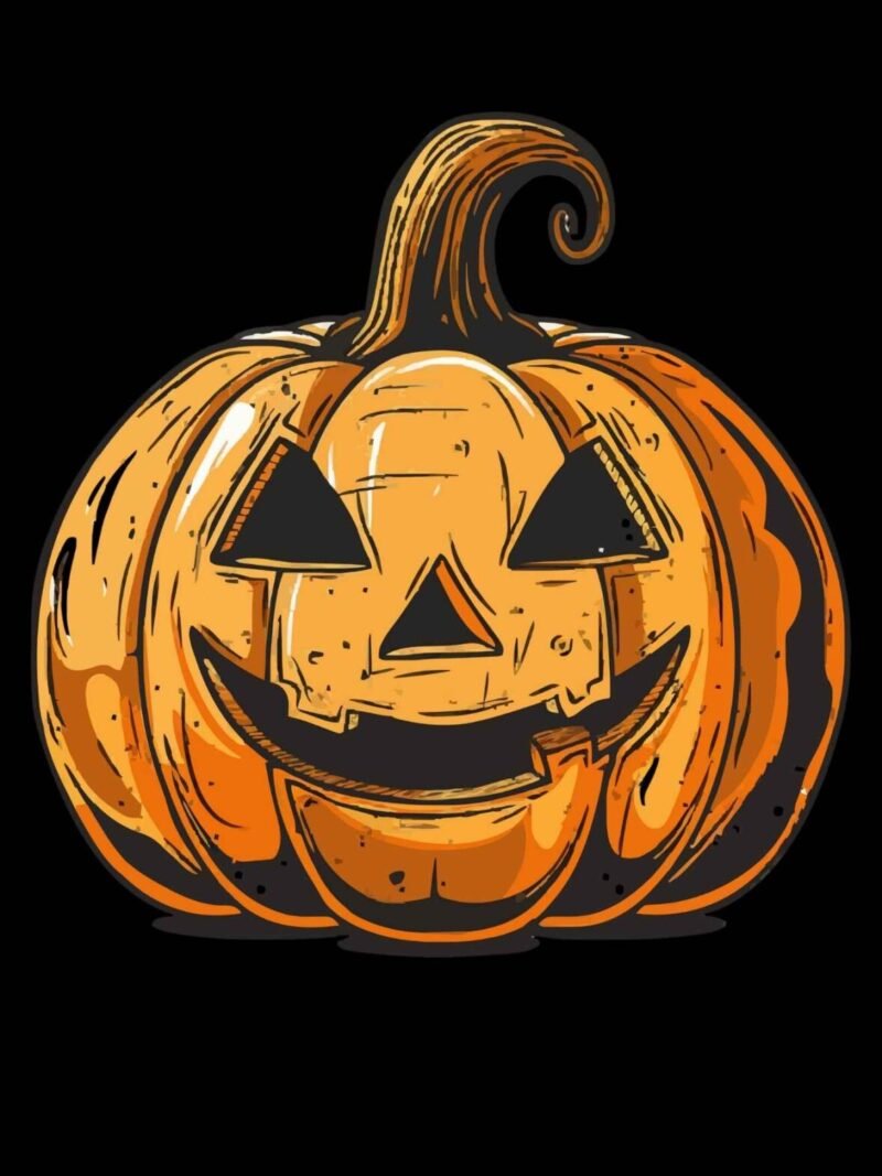 Halloween iPhone wallpaper with laughing pumpkin on black background