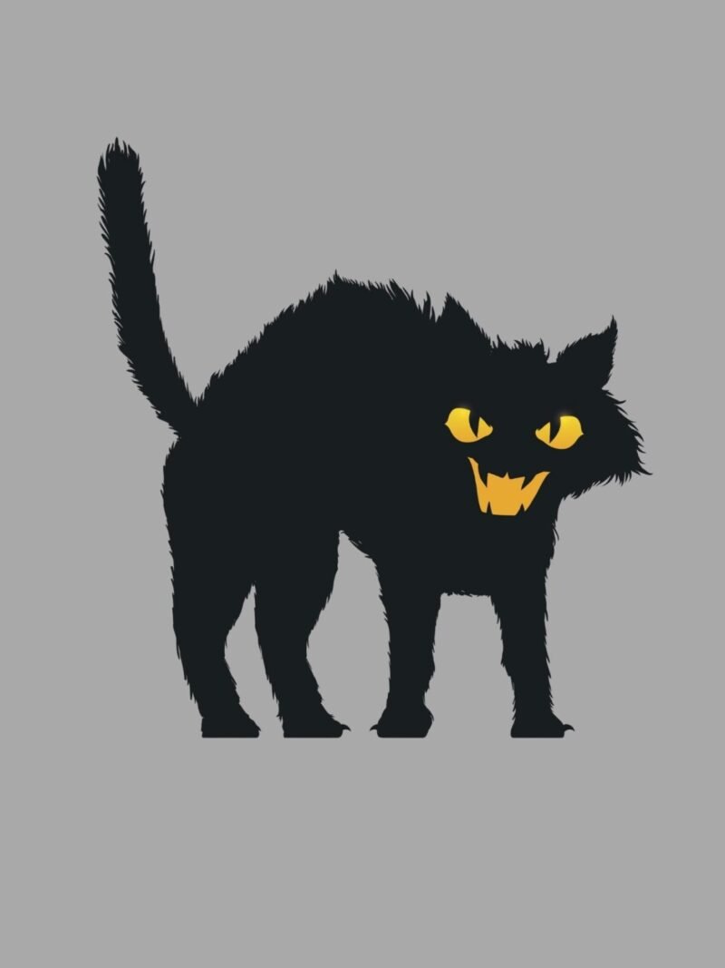 Halloween iPhone wallpaper with night prowler cat on gray background