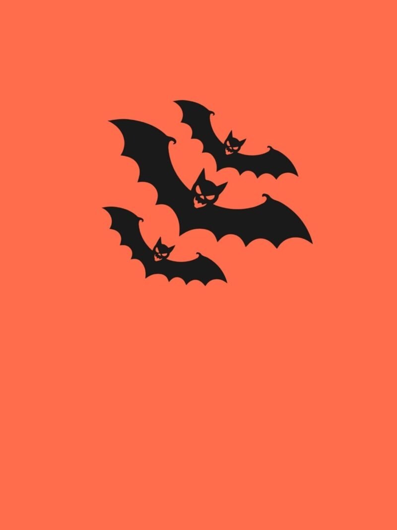 Halloween iPhone wallpaper with phantom bats on coral orange background