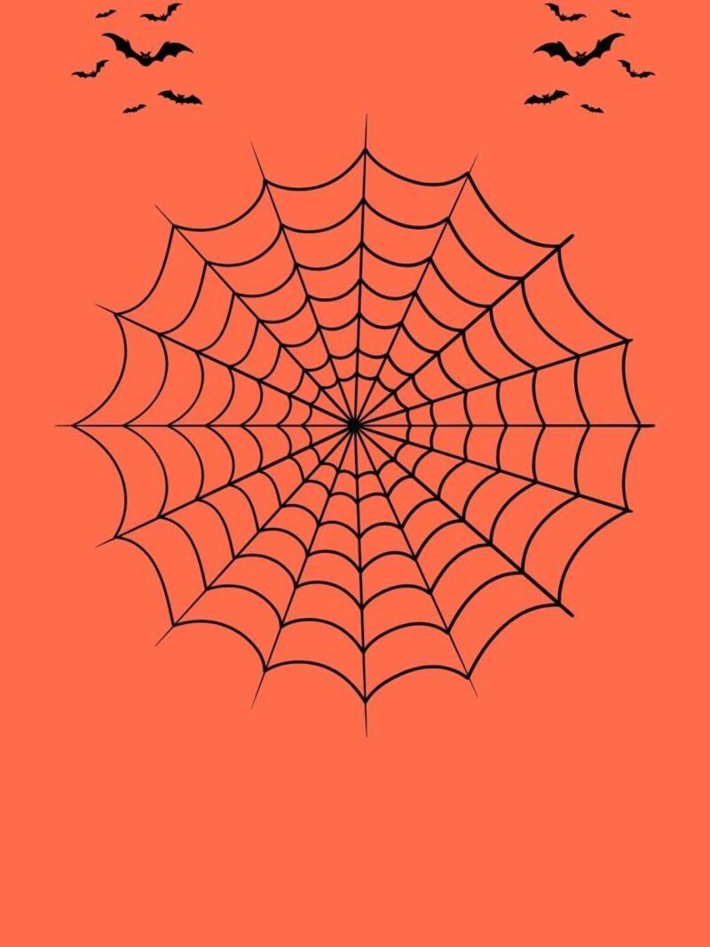 Halloween iPhone wallpaper with spider web on coral orange background