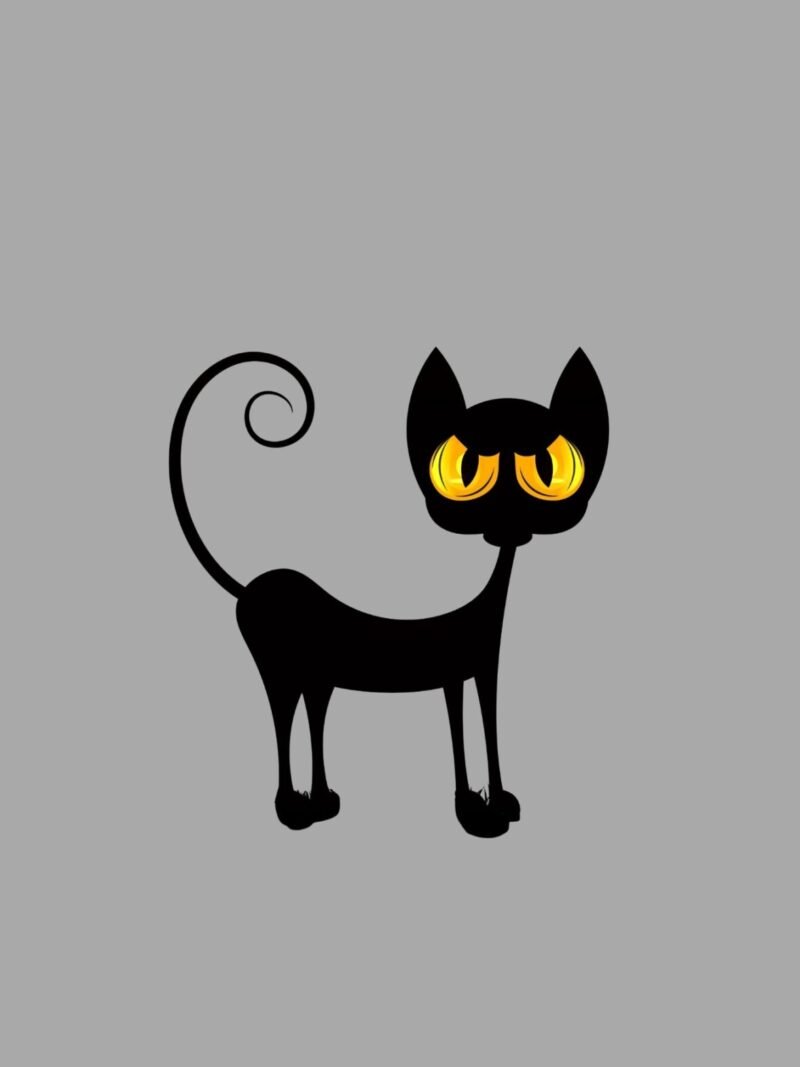 Halloween iPhone wallpaper with thin cat on gray background