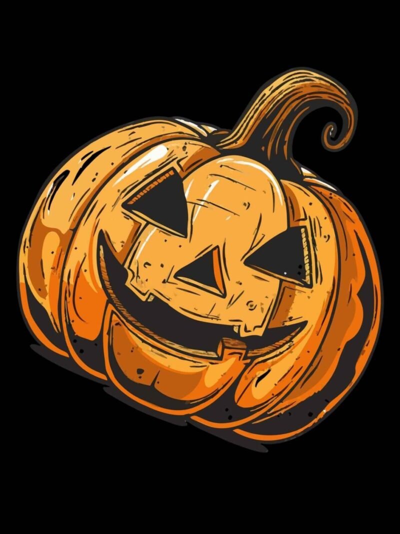 Halloween iPhone wallpaper with tilted pumpkin on black background