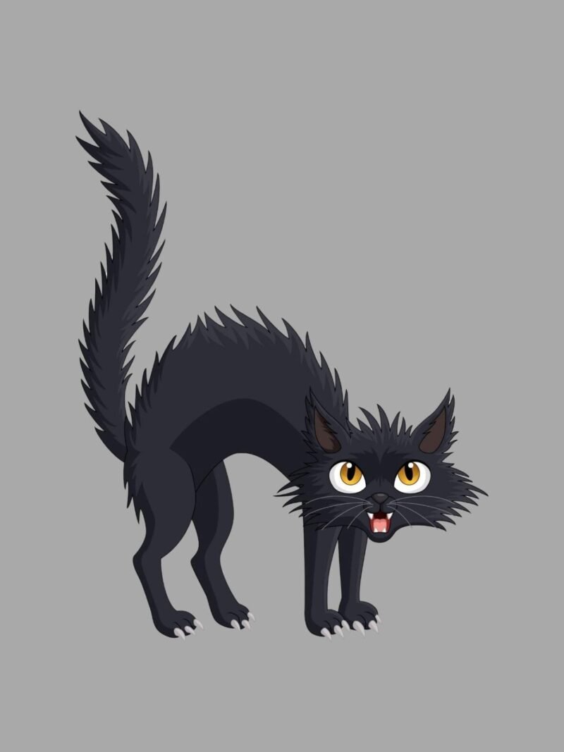 Halloween iPhone wallpaper with scary black cat on gray background
