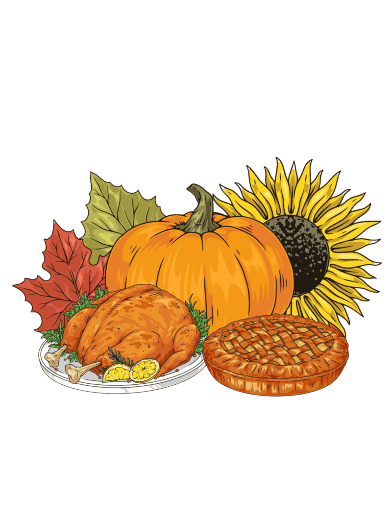 Classic Thanksgiving dinner wallpaper with transparent background.