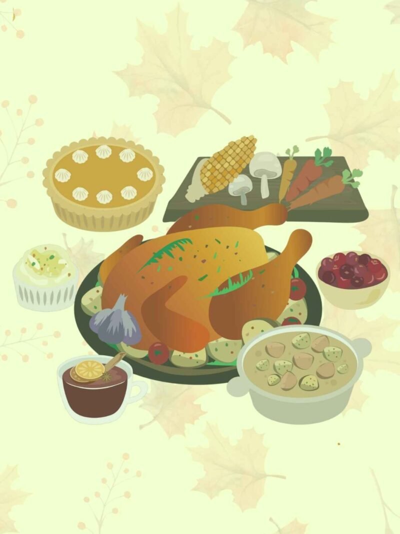 Thanksgiving holiday dinner wallpaper with off-white background for iPhone.