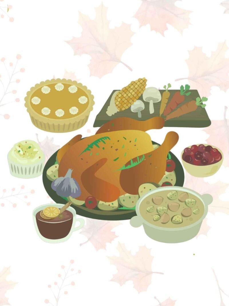 Thanksgiving holiday dinner wallpaper with clean white background.
