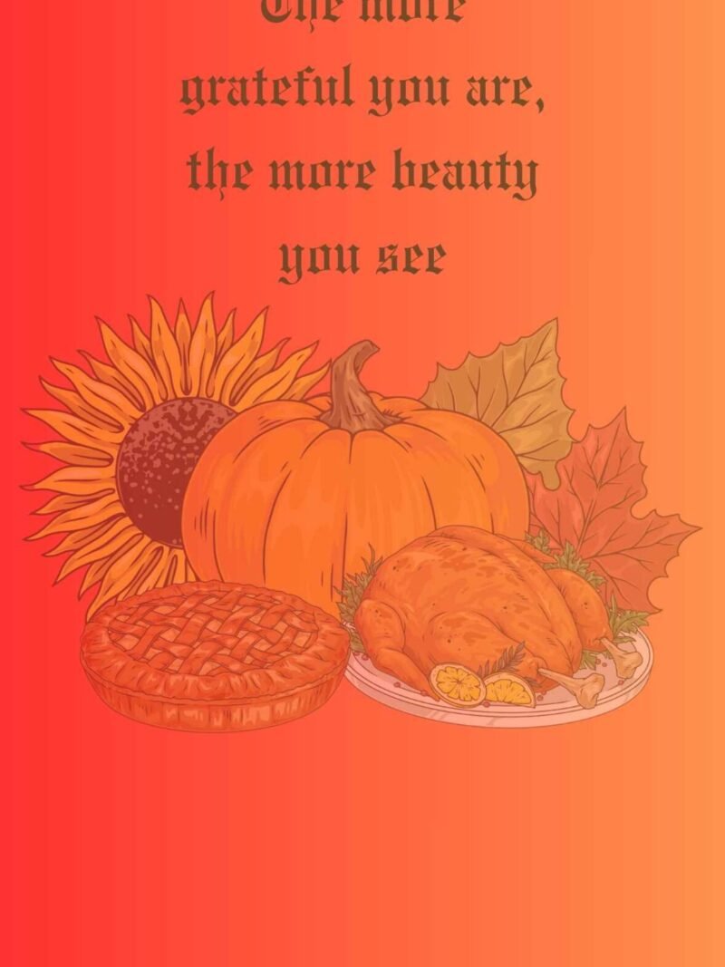 Thanksgiving iPhone wallpaper with “Grateful Beauty” inspirational quote.