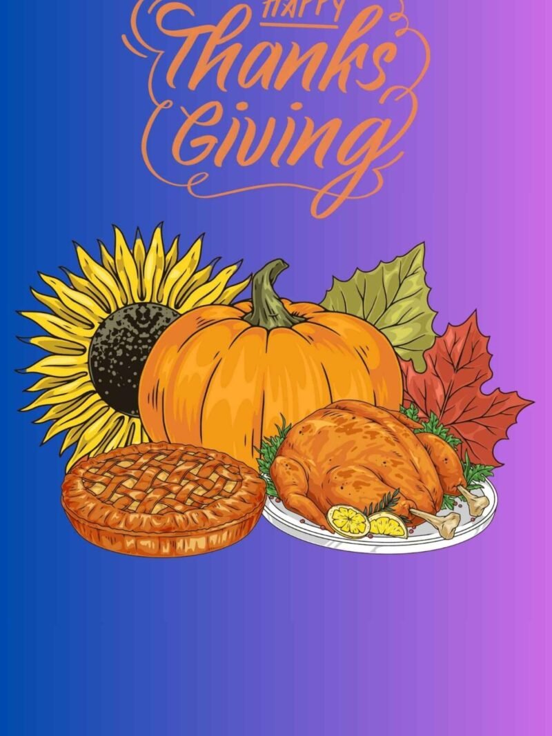 Gradient blue and light purple Thanksgiving wallpaper with wishing quote.