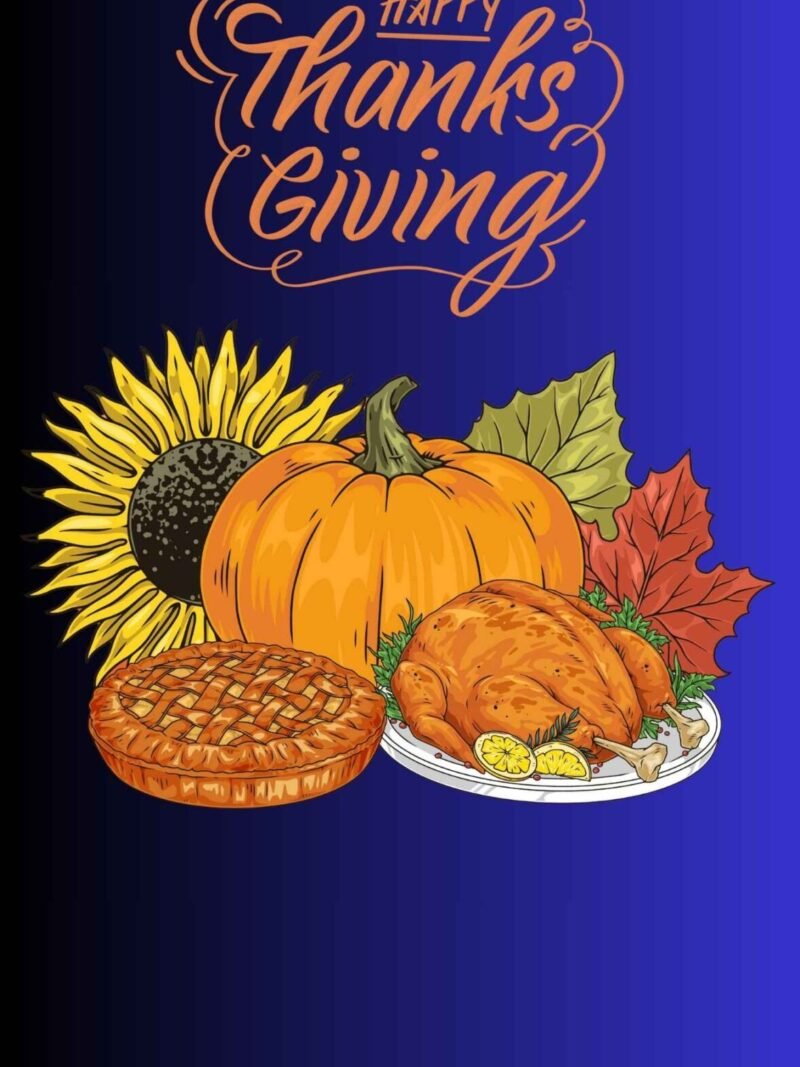 Blue gradient Thanksgiving iPhone wallpaper with wishing quote.