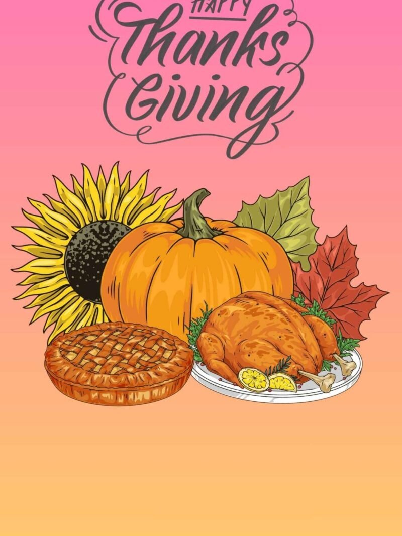 Gradient yellow and pink Thanksgiving iPhone wallpaper with wishing quote.