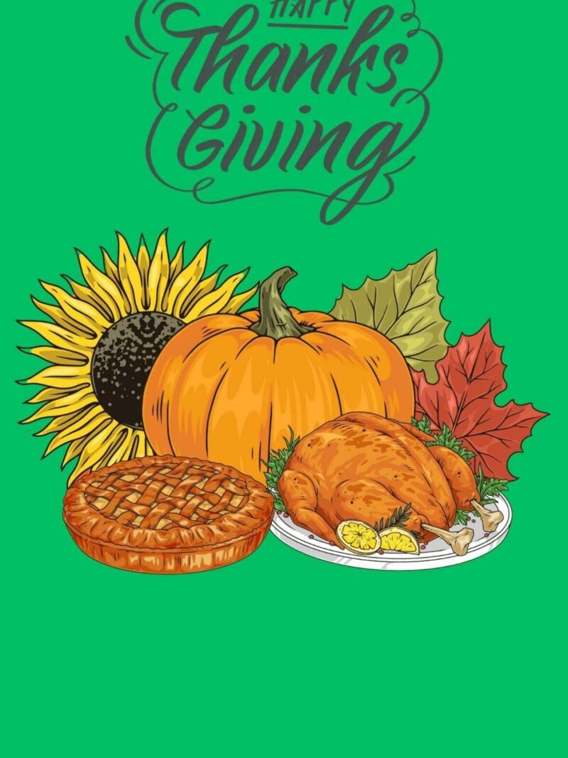 Green background Thanksgiving iPhone wallpaper with wishing quote.