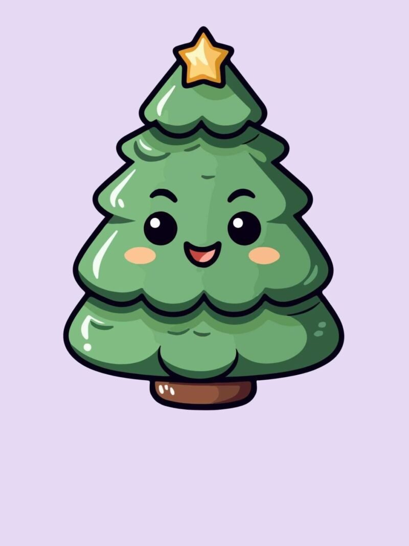 iPhone Cute Christmas Wallpaper featuring a festive tree on a lavender mist background, unique pastel Christmas phone wallpaper download.