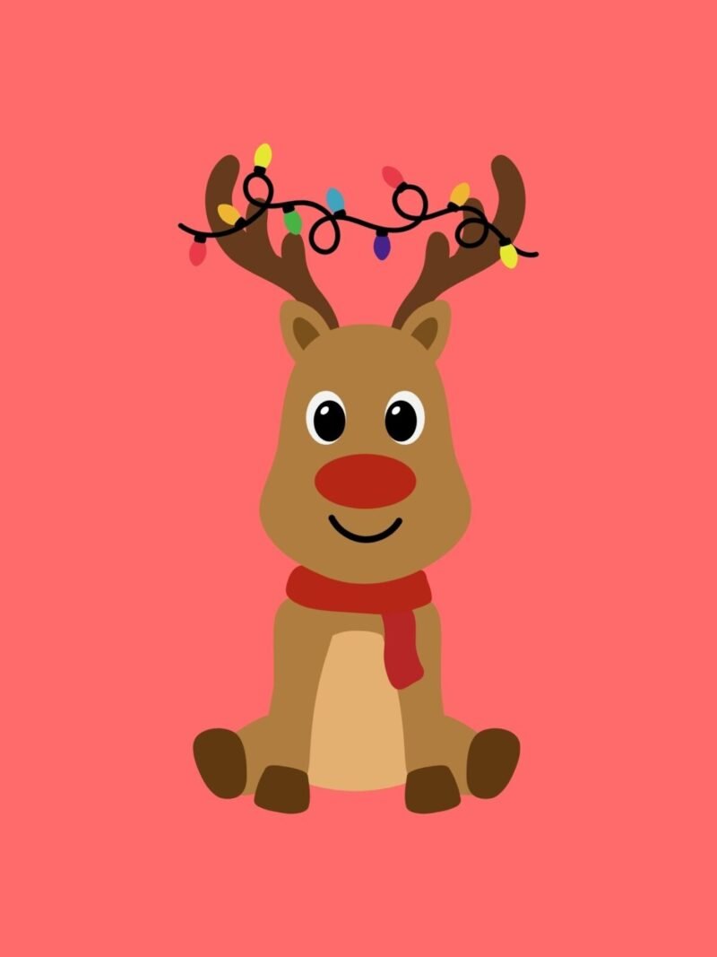 iPhone Cute Christmas Wallpaper featuring a festive reindeer on a candy red background, bold and playful Christmas phone wallpaper download.