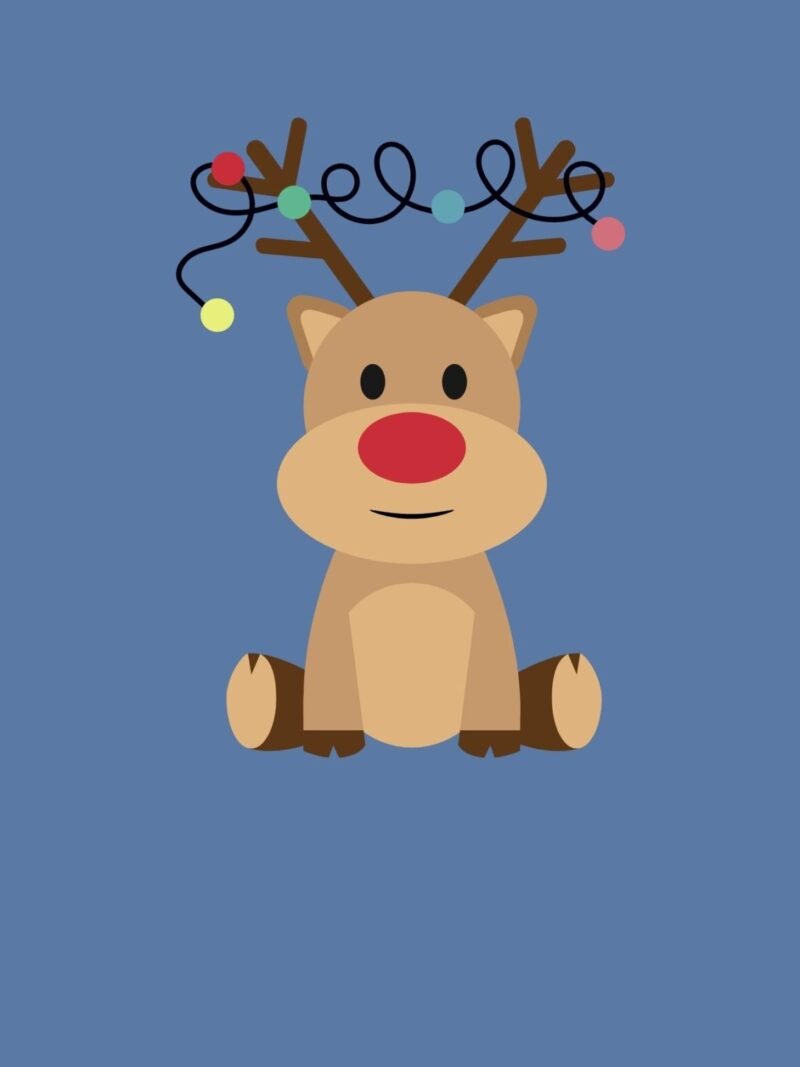 iPhone Cute Christmas Wallpaper featuring a festive reindeer on a midnight blue background, cozy and stylish Christmas phone wallpaper download.