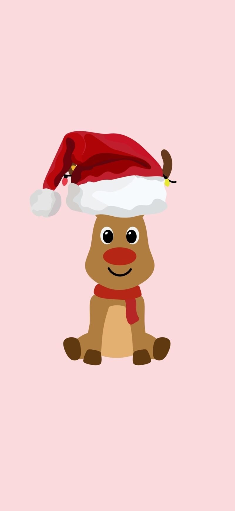 iPhone Cute Christmas Wallpaper featuring a festive reindeer on a pastel pink background, playful and stylish Christmas phone wallpaper download.