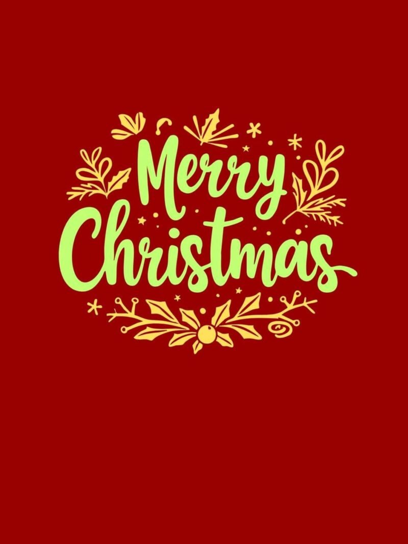 iPhone Cute Christmas Wallpaper featuring Merry Christmas message on a crimson red background, cheerful and festive Christmas phone wallpaper download.