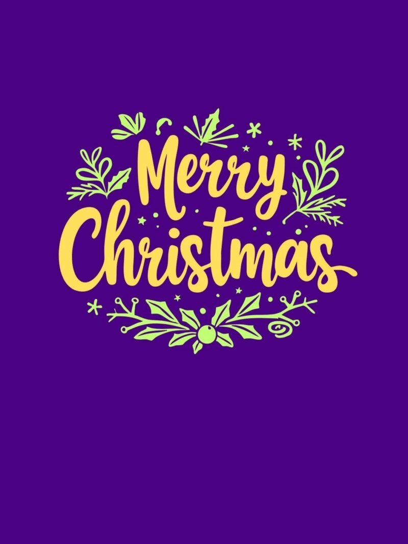 iPhone Cute Christmas Wallpaper with Merry Christmas message on solid indigo purple background, cheerful and festive Christmas phone wallpaper download.