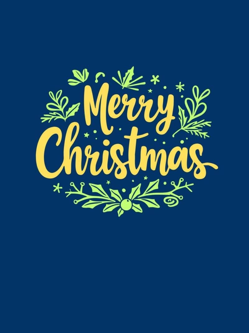 iPhone Cute Christmas Wallpaper with Merry Christmas message on royal blue background, cheerful and festive Christmas phone wallpaper download.