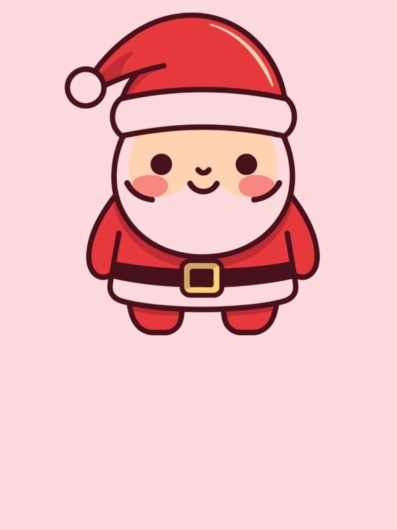 iPhone Cute Christmas Wallpaper with Santa Peek-a-Boo on pastel pink background, playful and festive Christmas phone wallpaper download.