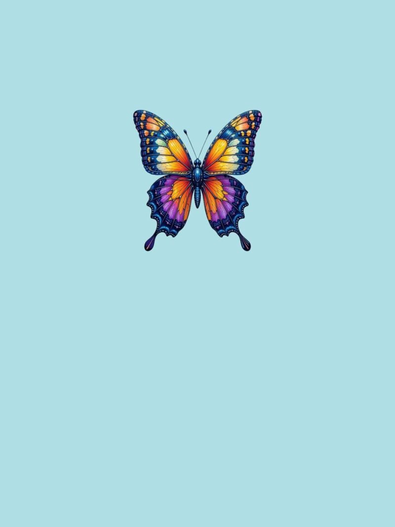 Butterfly iPhone wallpaper with powder blue background - calming and elegant design for iPhone lock and home screens.